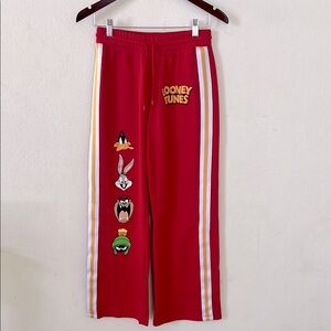 Looney Tunes Red Track Pants Womens Size Small Bugs Bunny Daffy Duck